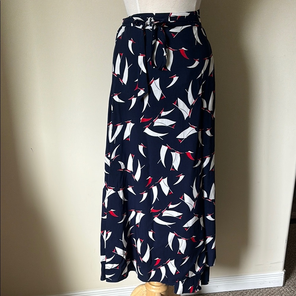 Chaps Elegant Navy and Red Patterned Women's Nautical Wrap Skirt 2XL